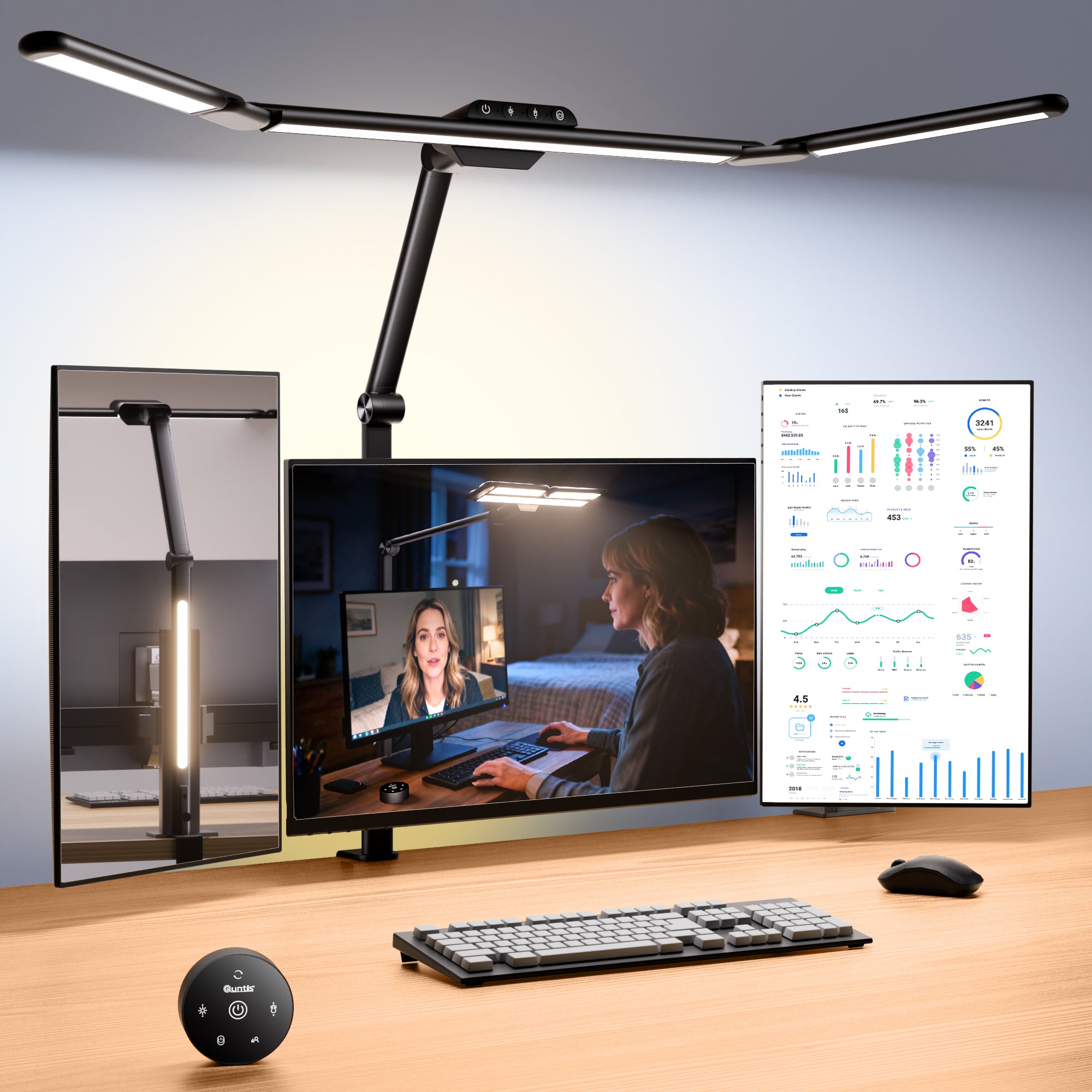 Quntis 3-Stage Foldable Desk Lamp Studio 82 Cm (32.3 Inch) Black, Luxury Dual Control Smart Radar Motion Sensor, High CRI Eye Care Multi Scene Task Lamp For Professional Workspace