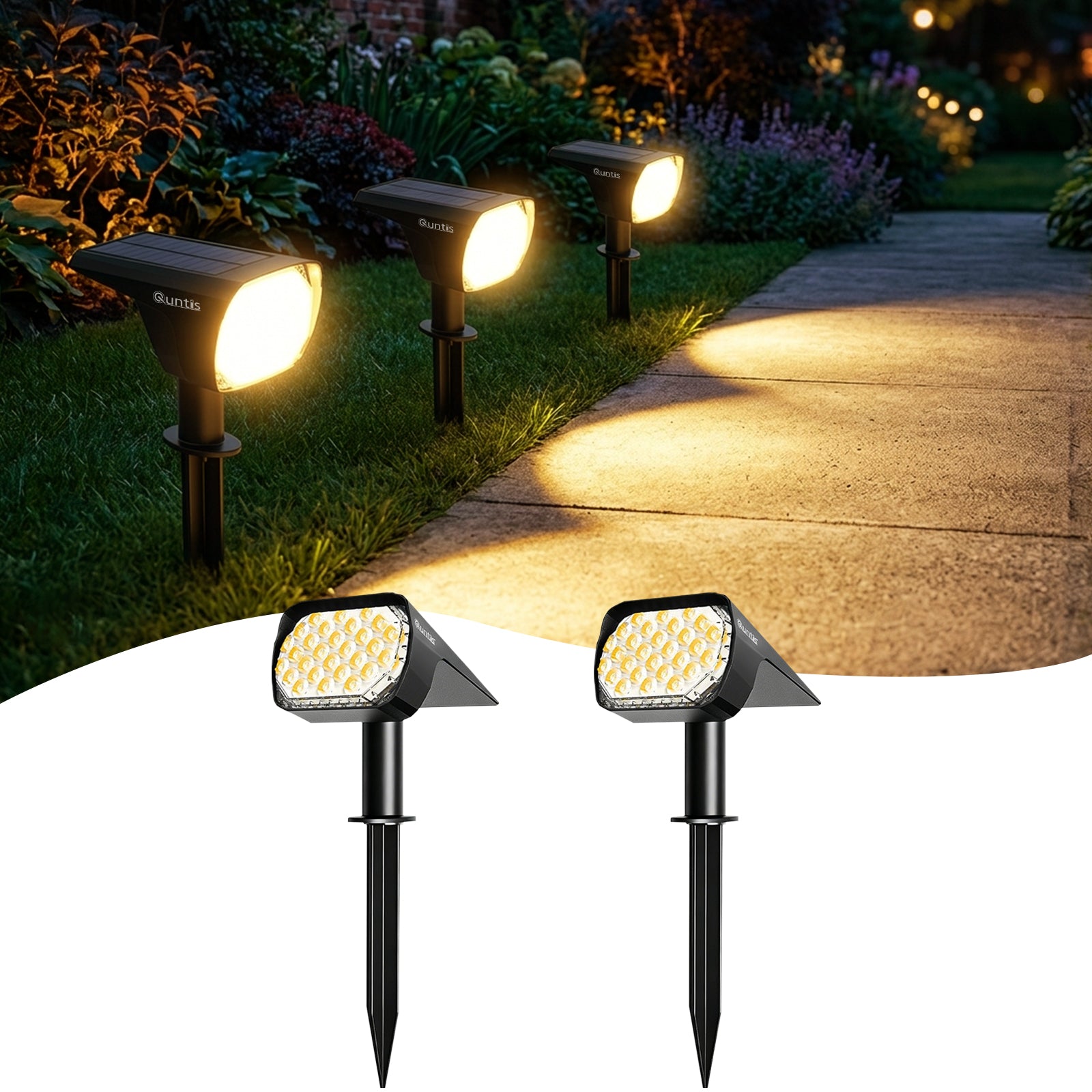 Quntis Upgraded Solar Spotlights, 28 LED Super Bright Landscape Lighting, 2 in 1 Adjustable Wall and Ground Lights