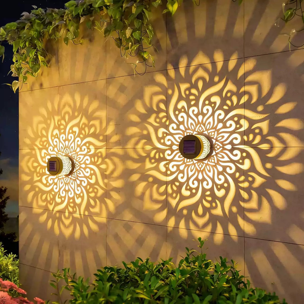 Mandala Solar Fence Lights – IP65 Waterproof Warm White Sunflower Wall Lamp for Outdoor Garden Landscape