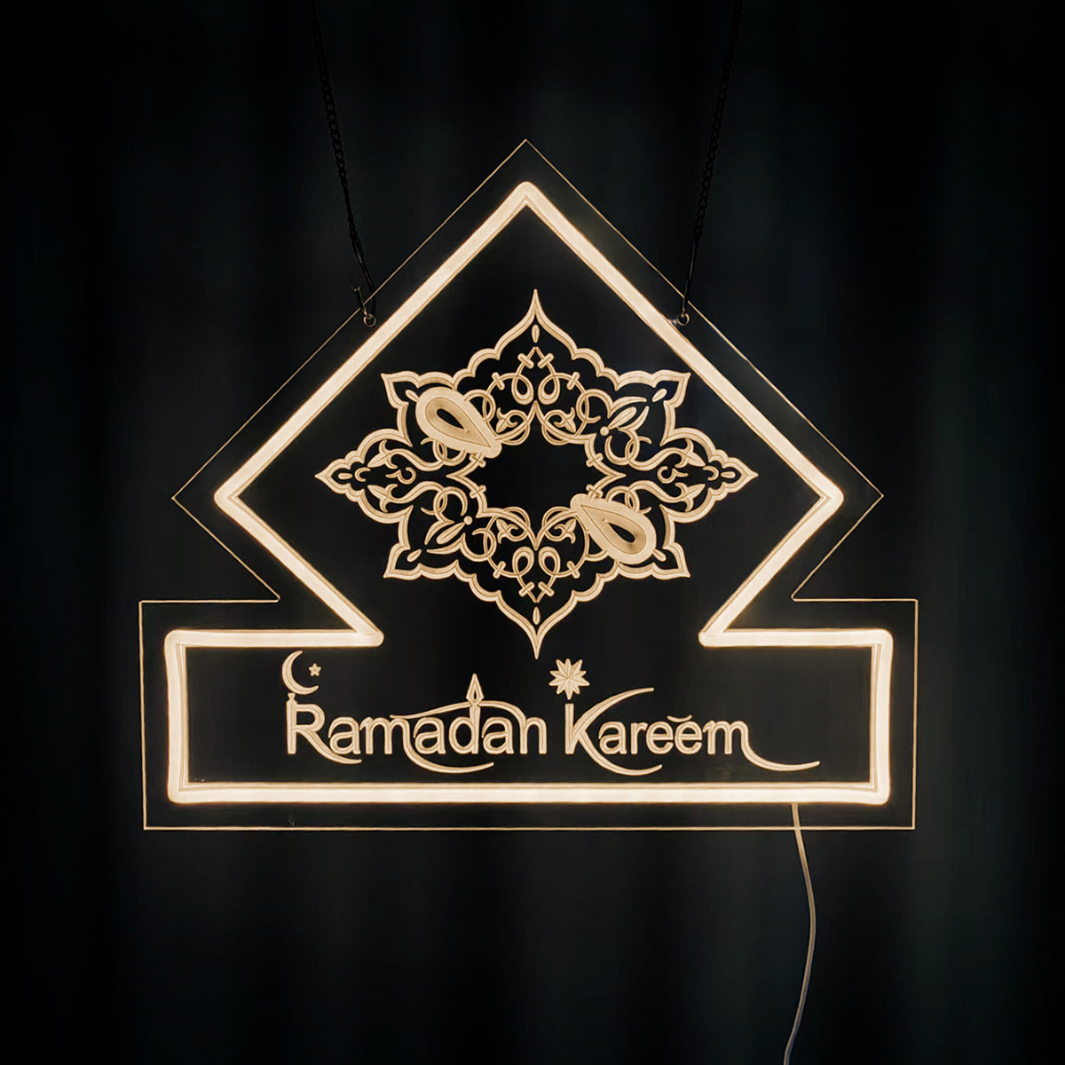 Modern Arabesque LED Sign, Geometric Ramadan Kareem Acrylic Wall Art