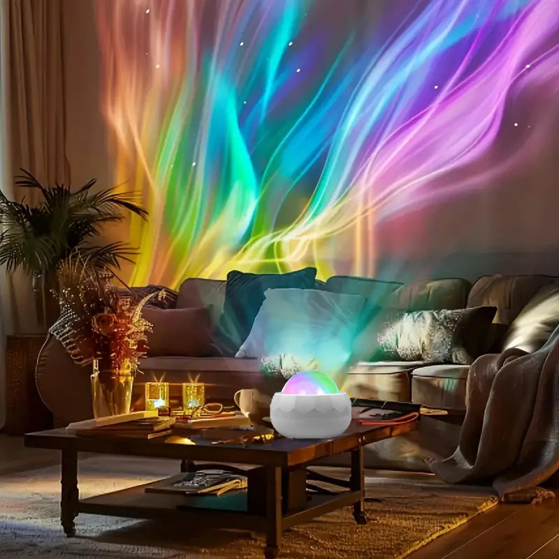 Northern Lights Aurora Projector Lamp – RGB Water Ripple Galaxy Night Light, USB Decorative Ambient Light for Bedroom & Parties