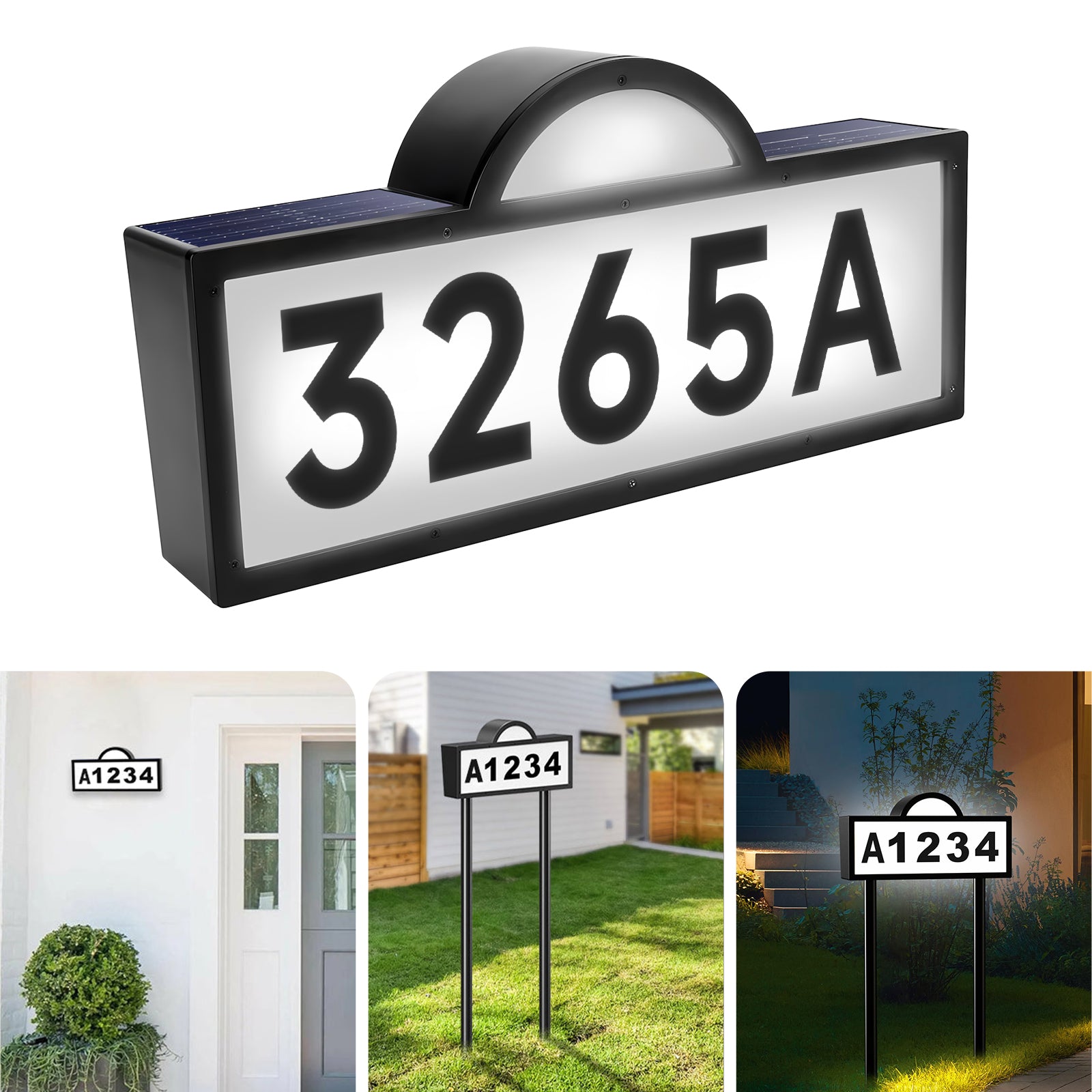 Quntis Waterproof Solar Powered 3 Color LED Illuminated House Number Signs
