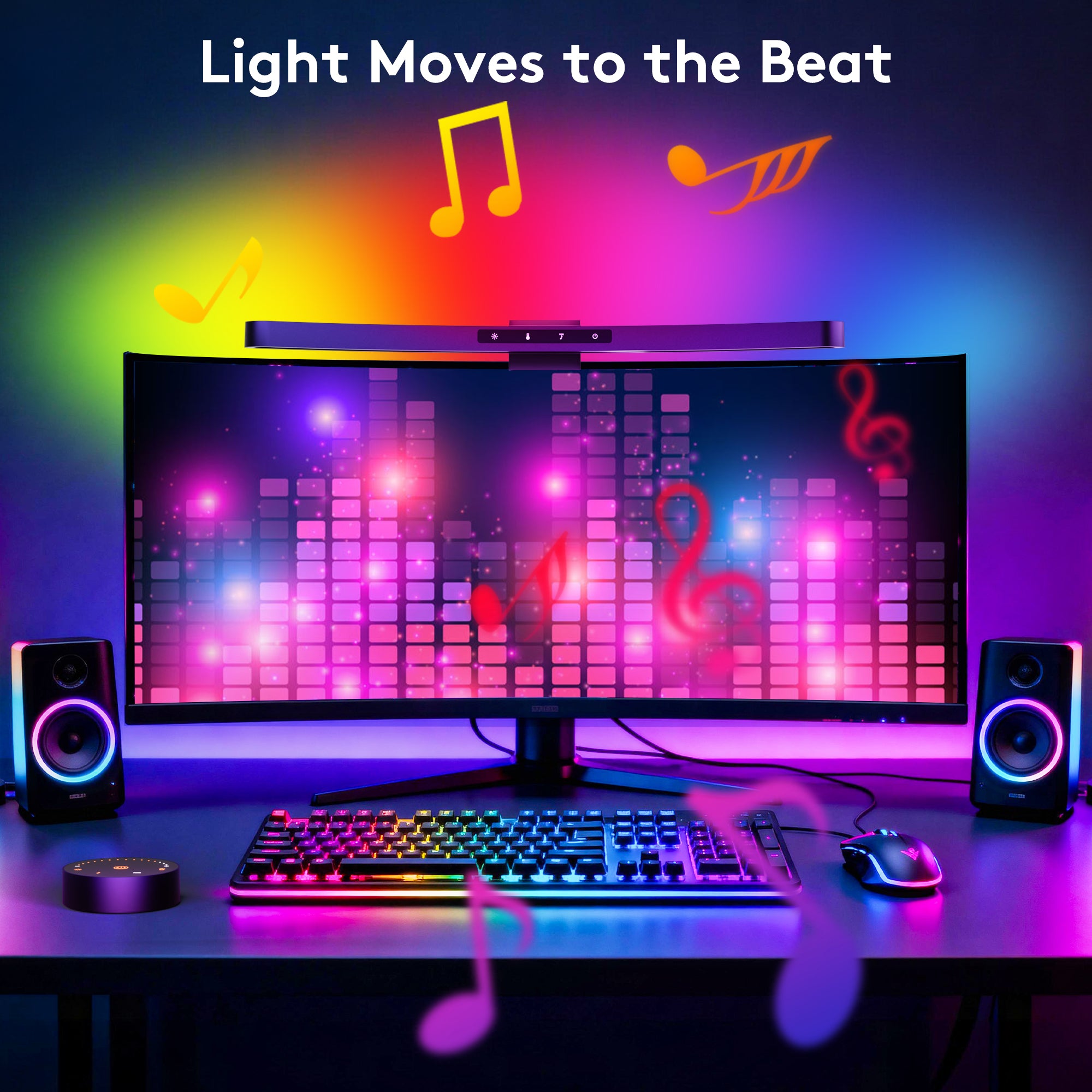 Quntis Curved Monitor Light Bar with Dual Control – Adjustable Brightness & Color Temperature, 11 RGB Modes, Designed for Curved Screens