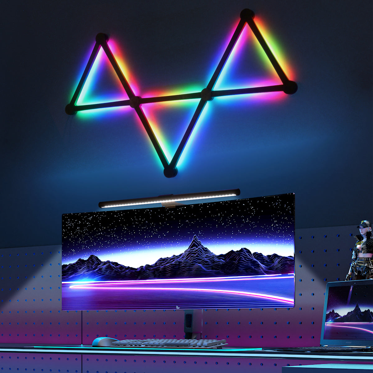 Smart RGB Gaming Light Combo – 9 LinesGlide Wall Light Bars + Eye-Cari