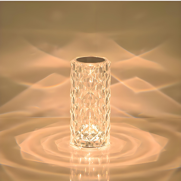 Lâmpada de Mesa Táctil em Cristal em Forma de Rosa Recarregável – Luz Noturna Romântica em Diamante de Pétala LED, 9x21,5cm