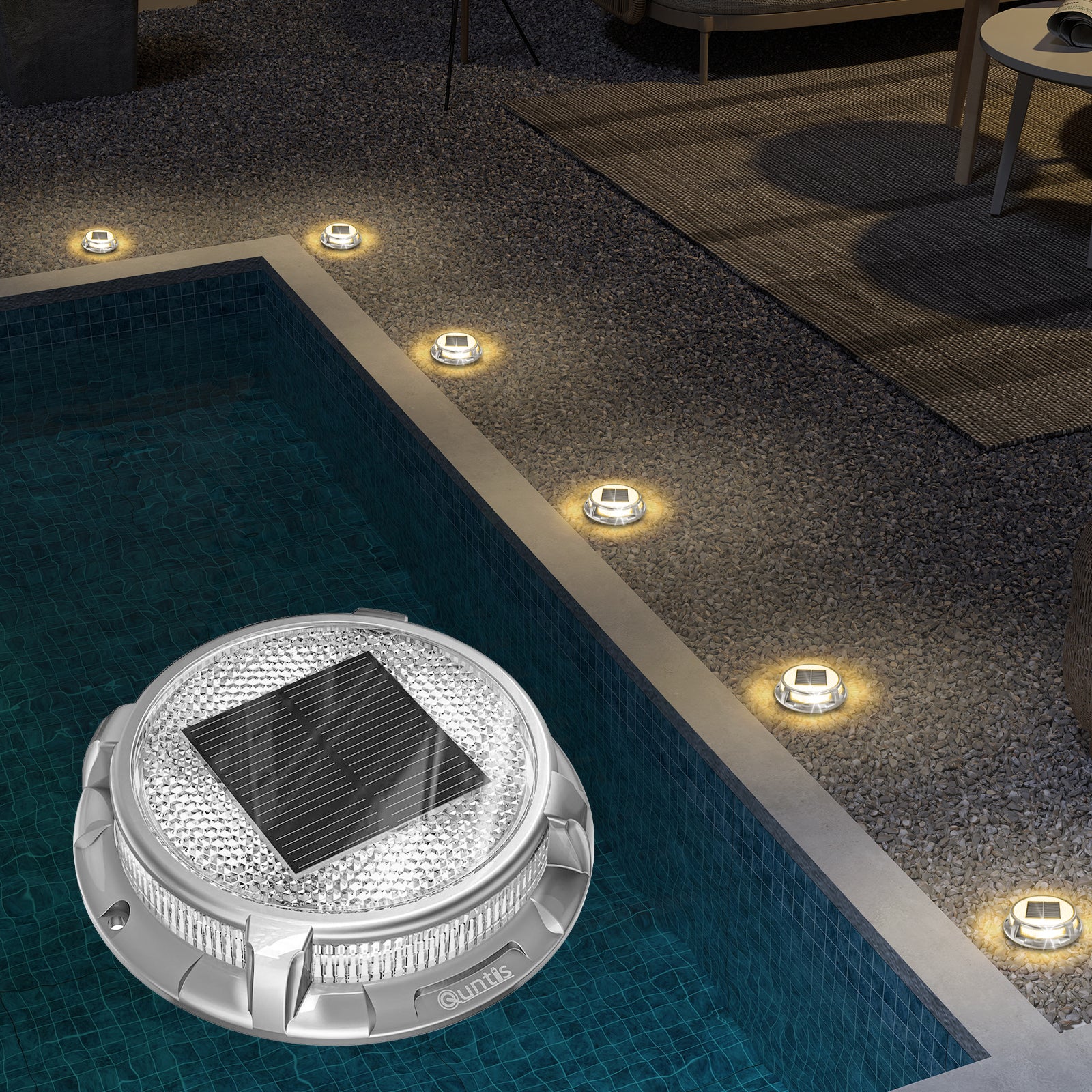 Solar Deck Lights, 3 Colors in 1 Solar Lights Outdoor, IP68 Waterproof Solar Dock Lights with Ground Spikes, Wide Illumination Range Driveway Lights for Garden Stair Path Walkway