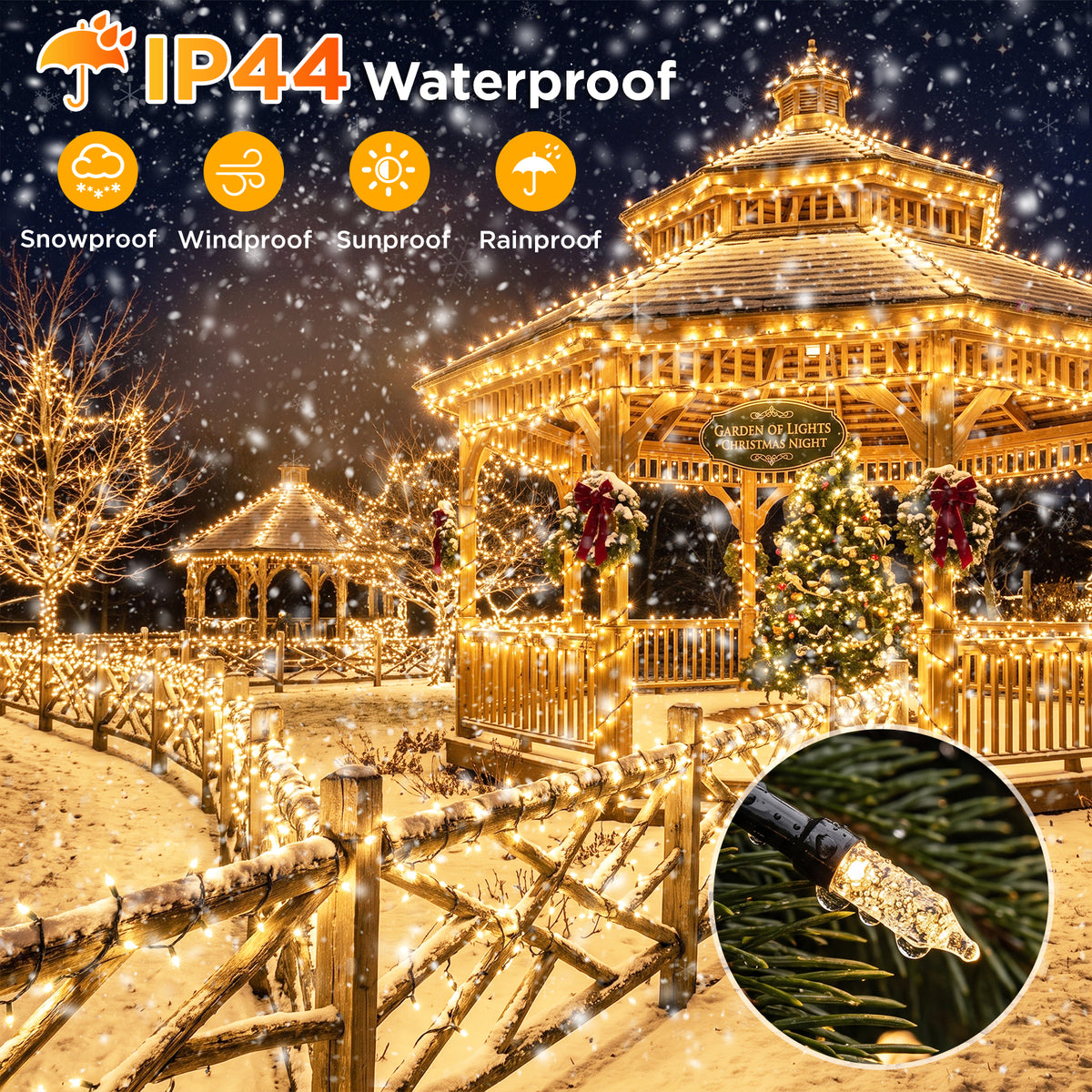 Quntis 20m(65.6ft) 1000 LED Guirlande lumineuse de Noël à bulles, blanc chaud, câble noir