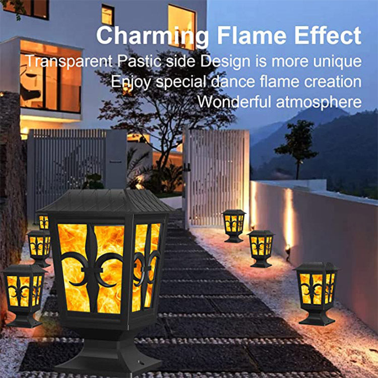 Solar Flame Post Cap Lights, Outdoor Fence Post Lights with Flickering Flame Effect for Garden, Patio & Yard