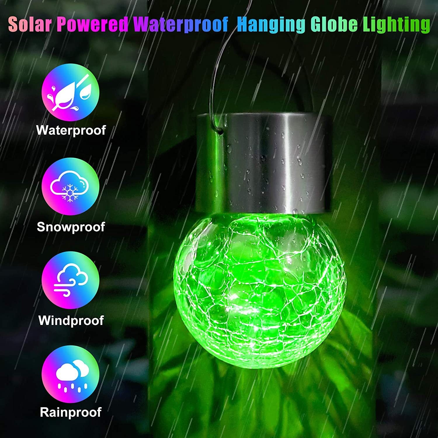Lumières suspendues en verre solaire d'extérieur – Boule LED craquelée et lumières de vigne pour la décoration de jardin et de patio