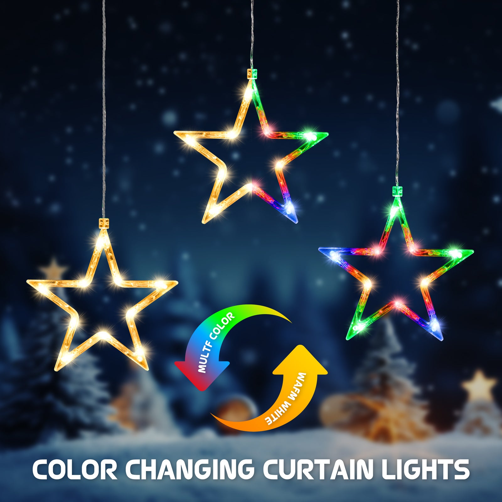 Quntis 3 Estrellas Luces Estelares – 30 LEDs Vibrantes con 8 Modos de Iluminación Encantadores para Decoración Mágica de Navidad y Fiestas