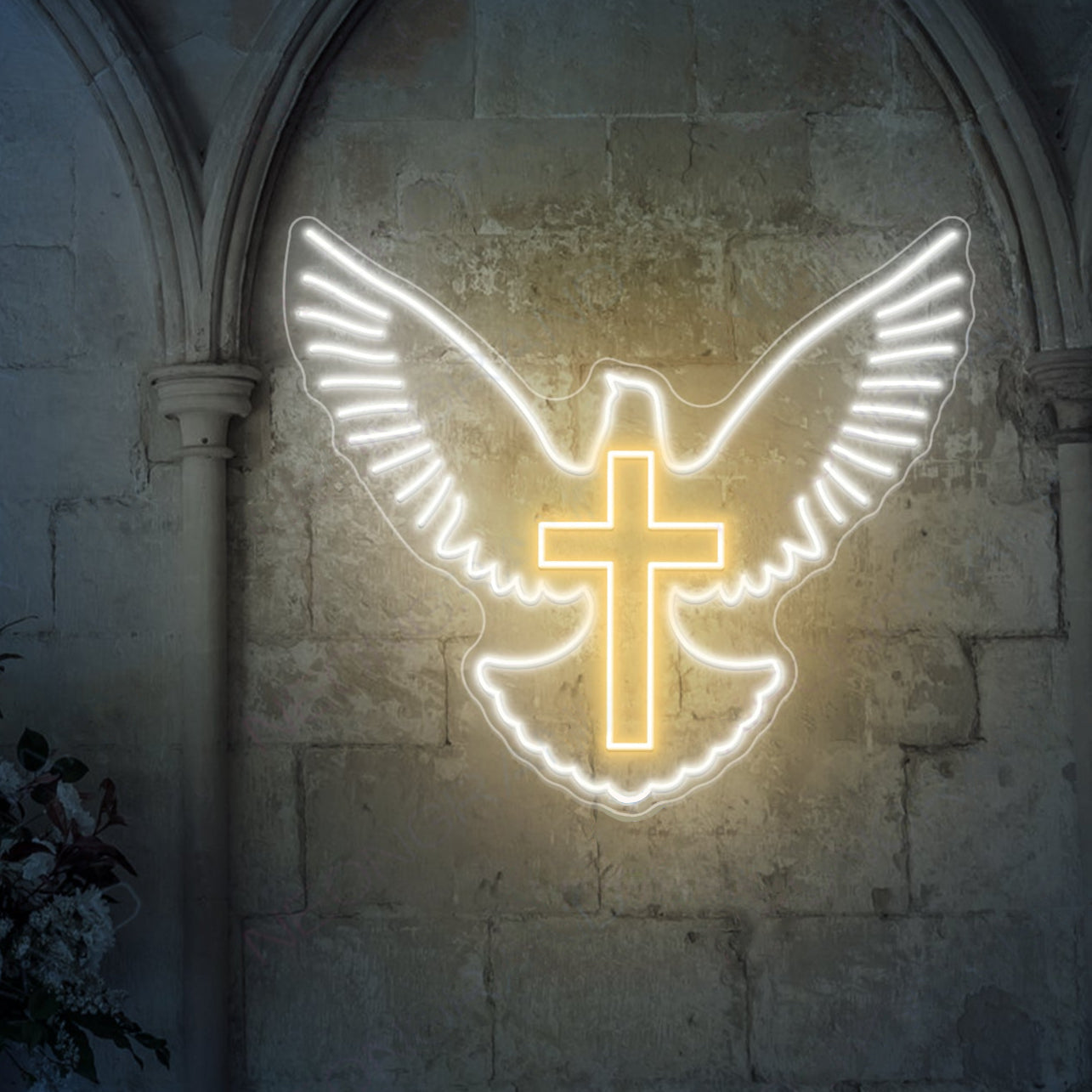 Holy Spirit Dove Neon Wall Light – Glowing Cross Christian LED Sign for Home & Church Decor