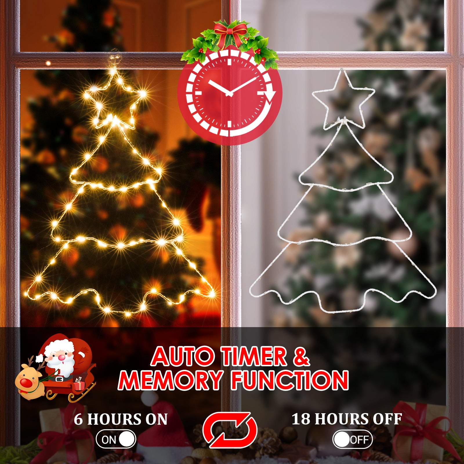 Quntis 3 Pcs Christmas Tree Window Lights – Warm White Hanging LED Fairy Lights, Tree-Shaped Window Decor with 8 Modes, Battery Powered, IP44 Waterproof for Indoor Outdoor Holiday & Home Decoration