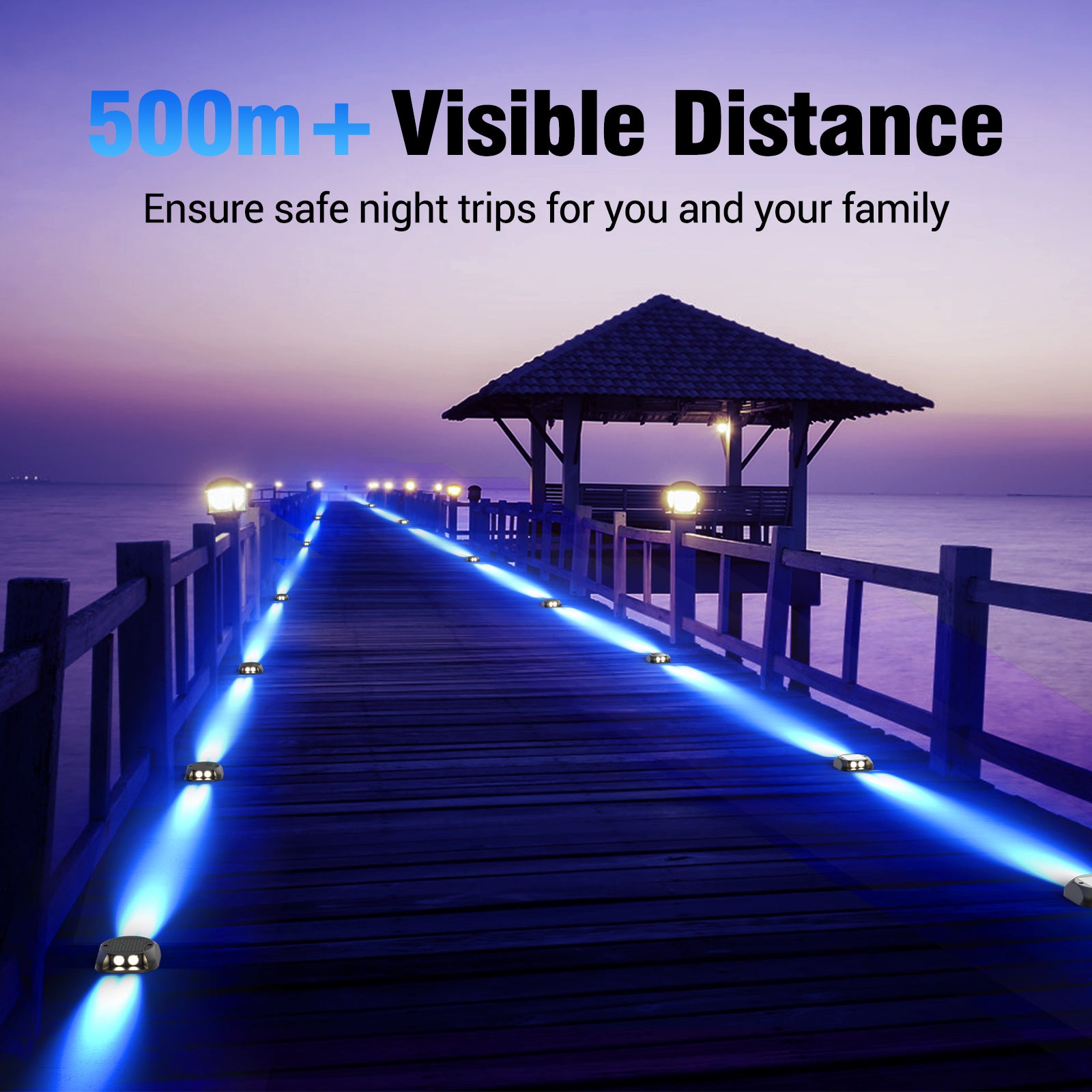 Quntis Solar Deck Lights Outdoor, Two-Way LED Blue Light Ground Lights, IP65 Waterproof Dusk to Dawn Lighting for Pathway, Step, Driveway and Garden