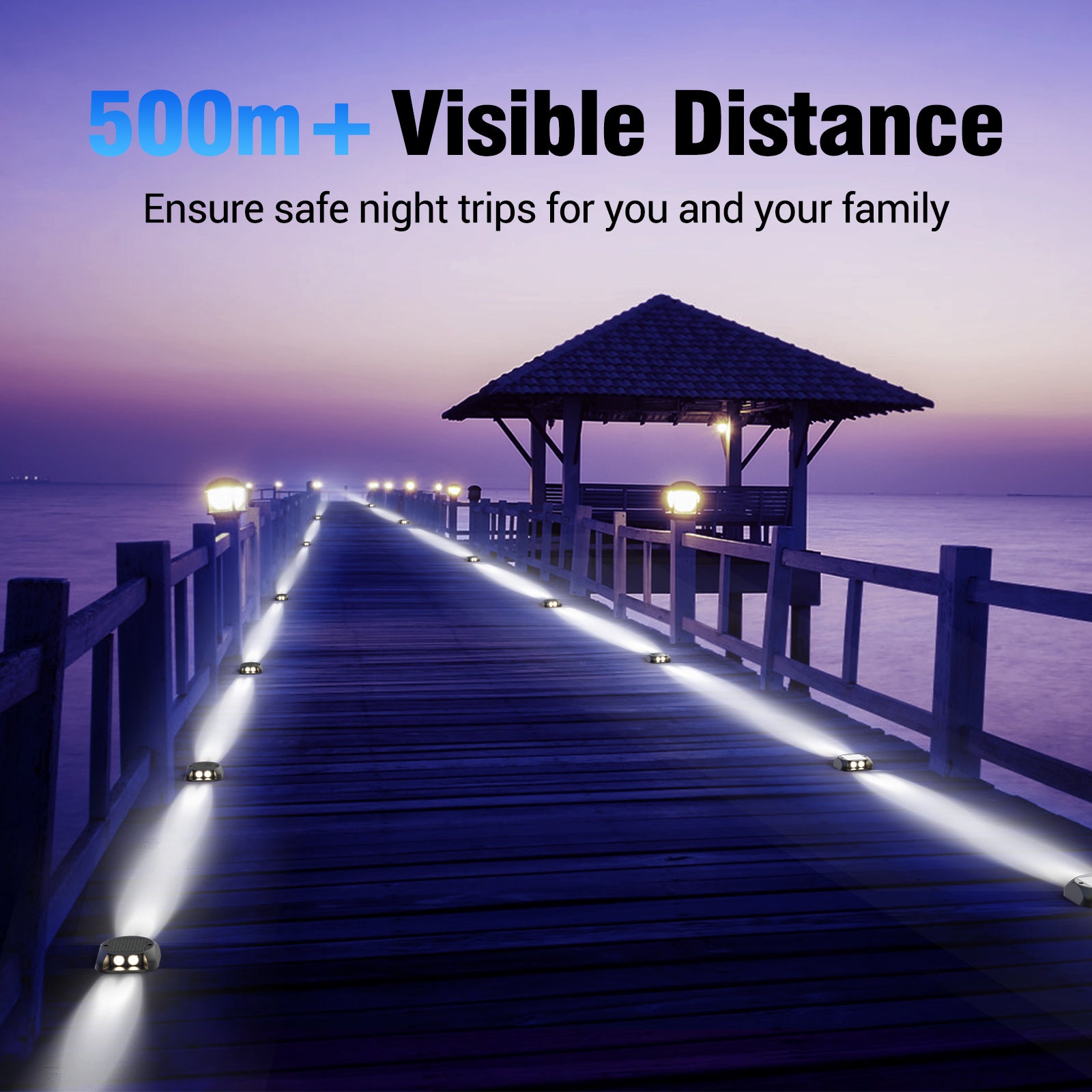 Quntis Solar Deck Lights Outdoor, Two-Way LED Cool White Ground Lights, IP65 Waterproof Dusk to Dawn Lighting for Pathway, Step, Driveway and Garden