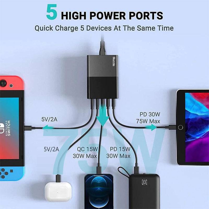 75W 5-Port PD 3.0 Universal Compatibility Fast Charger - quntis-service