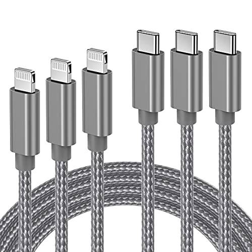 3Pack [3/6/10 FT] Nylon Braided Type C to Lightning Cable (Grey) - quntis-service