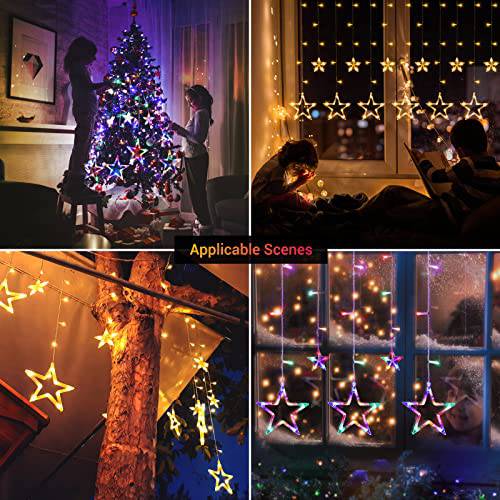 138 LED 12 Star Multicolor Christmas Star Curtain Lights - quntis-service