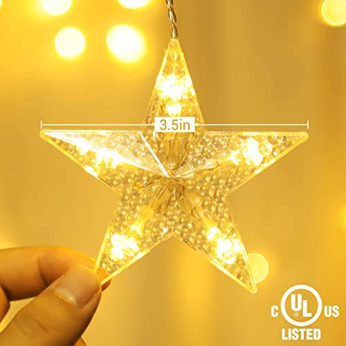 Star Curtain Lights, Battery Operated 5PCS Christmas Curtain Lights, Warm White - quntis-service