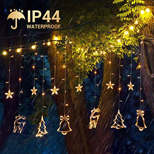 138LEDs Christmas Curtain Lights,7.5ft Connectable Star Elk Jingle Bell Xmas Tree String Lights with 8 Modes,Plug in Fairy Curtain Lights for Indoor Outdoor Wall Window Christmas Decoration - quntis-service