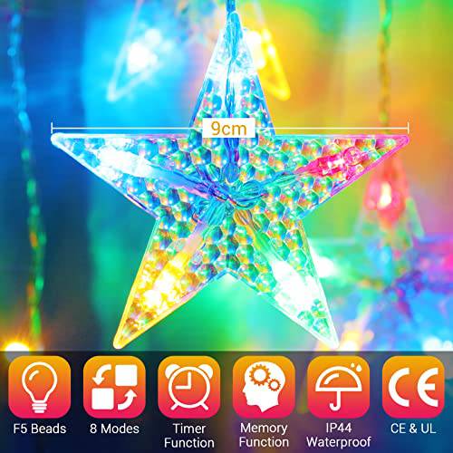 Star Window Lights, Battery Operated 36LED 5 Stars Christmas Curtain Lights, Multicolor - quntis-service