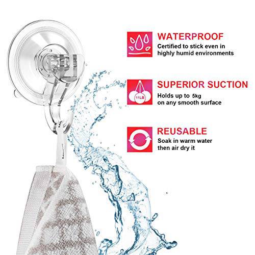 Quntis Heavy Duty Suction Shower Hooks, Waterproof Kitchen Bathroom Window Wall Glass Door Clear Plastic - quntis-service