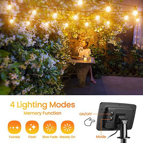 52ft USB-C & Solar Patio String Lights with 15+1 Bulbs - quntis-service