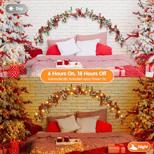 2 Pack 1.8M Christmas Red Berries Garland (40 LEDs) - quntis-service