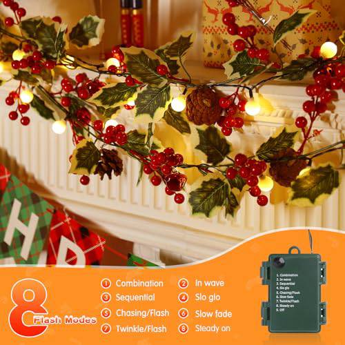 2 Pack 1.8M Christmas Red Berries Garland (40 LEDs) - quntis-service
