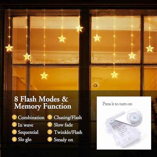 9 Stars Warm White Christmas Window Lights with 8 Modes (76 LEDs) - quntis-service