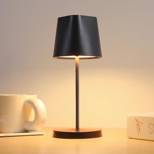 Quntis Rechargeable Cordless Table Lamp, Touch Dimmable Desk Lamp, Portable LED Wireless Desk Lamp for Indoor Outdoor Home Light Restaurant Buffet Bar Coffee, Small Rechargeable Bedside lamp Black