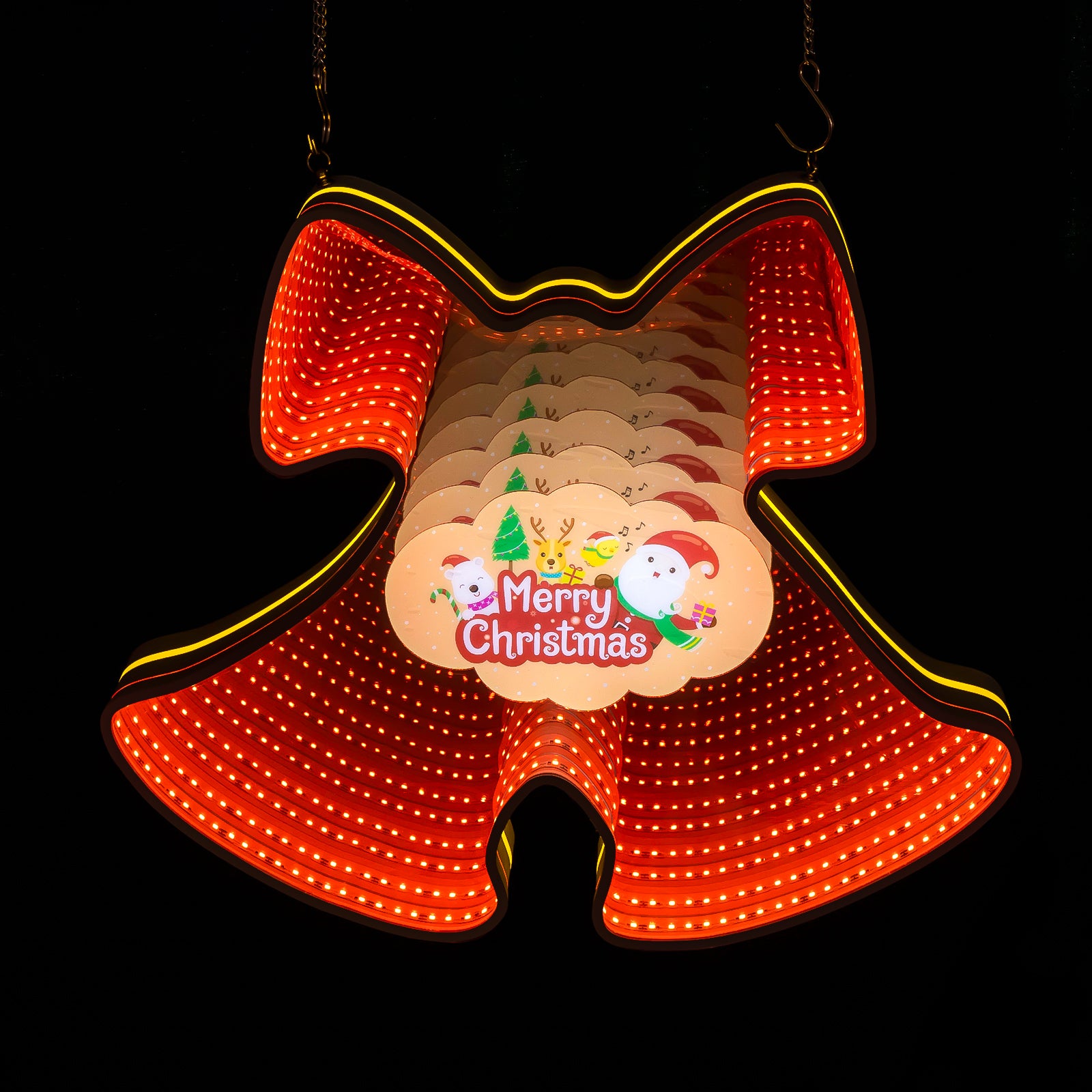 Infinity Mirror Neon Christmas Bell 3D Festive LED Bell Sign, Holiday Wall Decor for Home, Bar, Party