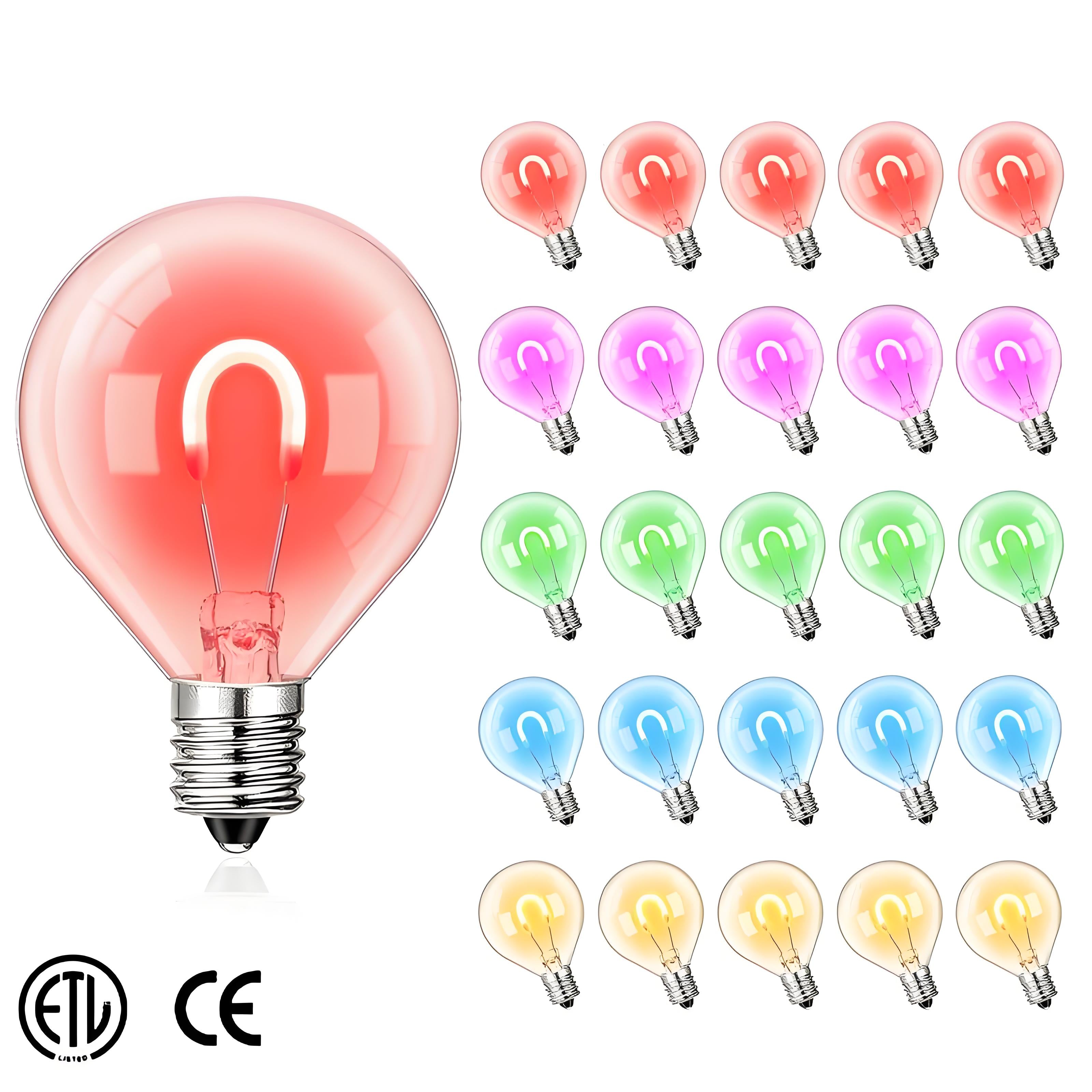 G40 Flexible U-Shaped LED Filament Bulbs | E12 Base | 1W RGB Christmas Replacement Bulbs – Pack of 25 (Bulbs Only)