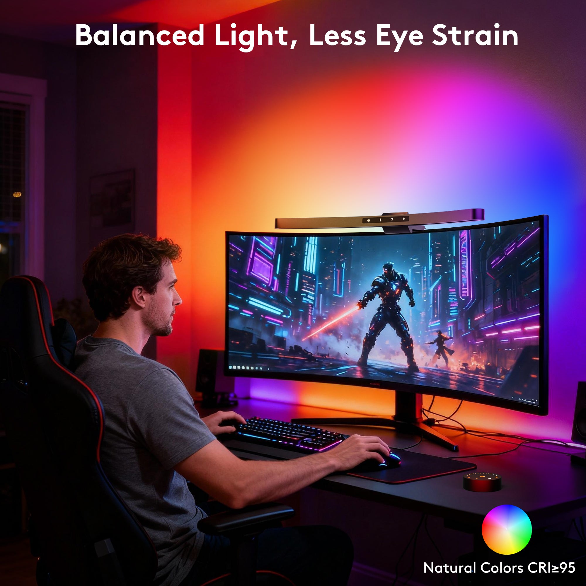 Quntis Curved Monitor Light Bar with Dual Control – Adjustable Brightness & Color Temperature, 11 RGB Modes, Designed for Curved Screens