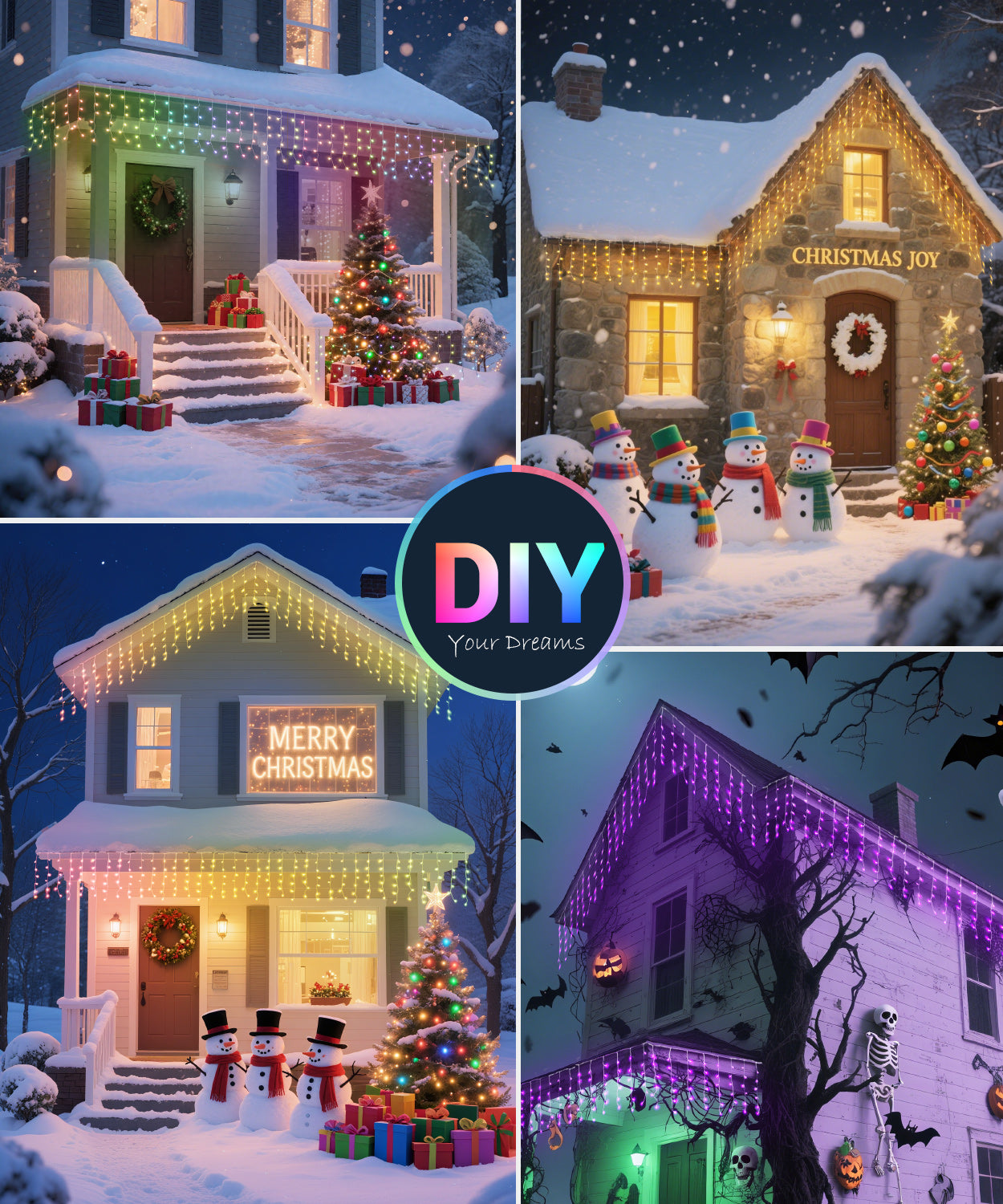 Quntis Smart RGBIC Icicle Lights 5M Wide (0.6m Drop), Twinkling/Flowing Effect, Music Sync, APP/Remote Controlled Outdoor Holiday Lights