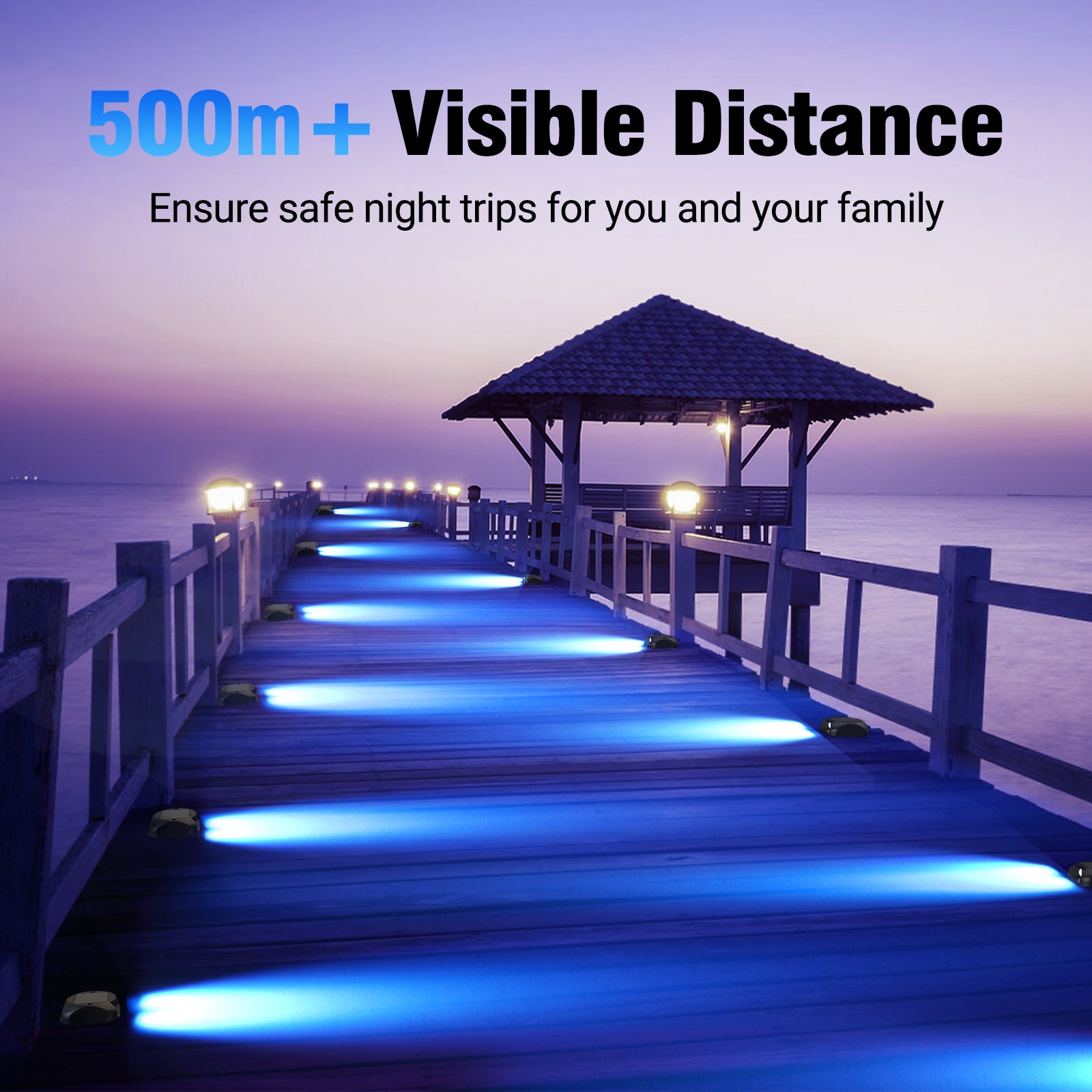 Quntis Solar Deck Lights Blue, IP65 Waterproof Dusk to Dawn Ground Lights, High Visibility Solar Powered Outdoor Lighting for Deck, Step and Pathway