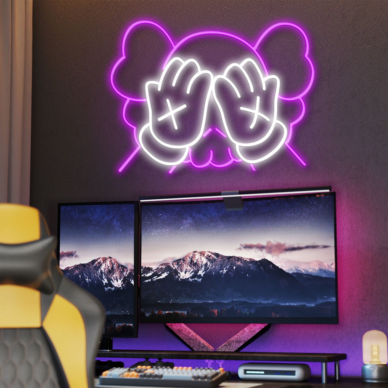 Letreiro Neon com Mãos Inspiradas em KAWS para Espaços de Arte Moderna e Estúdios