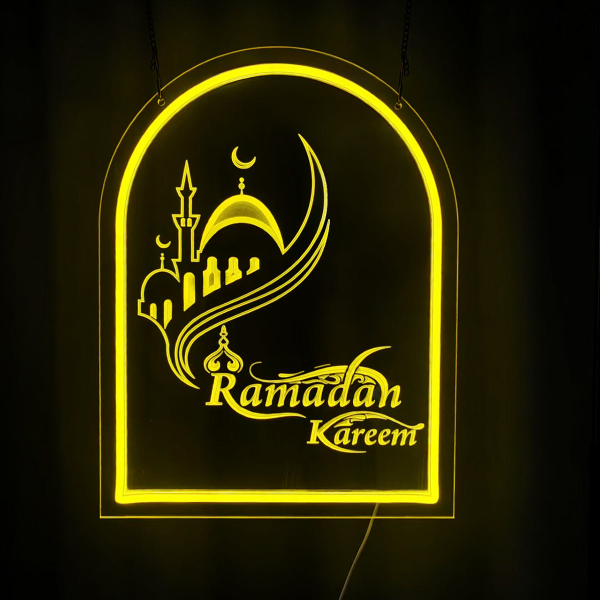 Luminous Ramadan Kareem Circular Wall Decor, Elegant Acrylic Crescent Moon LED Home Sign Gift