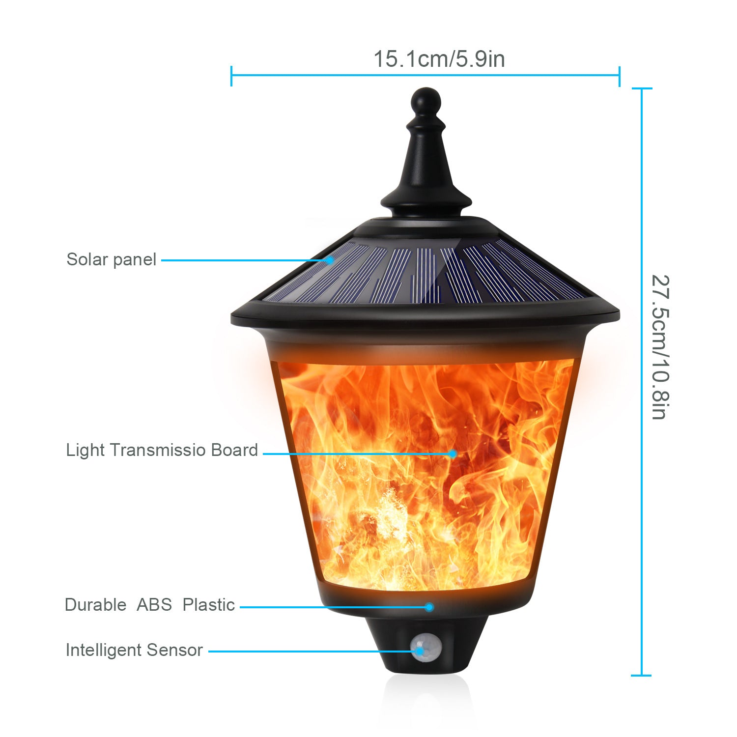 Solar Wall Light with Flame Effect | 86 LED, Motion Sensor, Auto Switch White Light & Flickering Flame， IP65 Waterproof Outdoor Decorative Light for Garden, Patio, Pathway