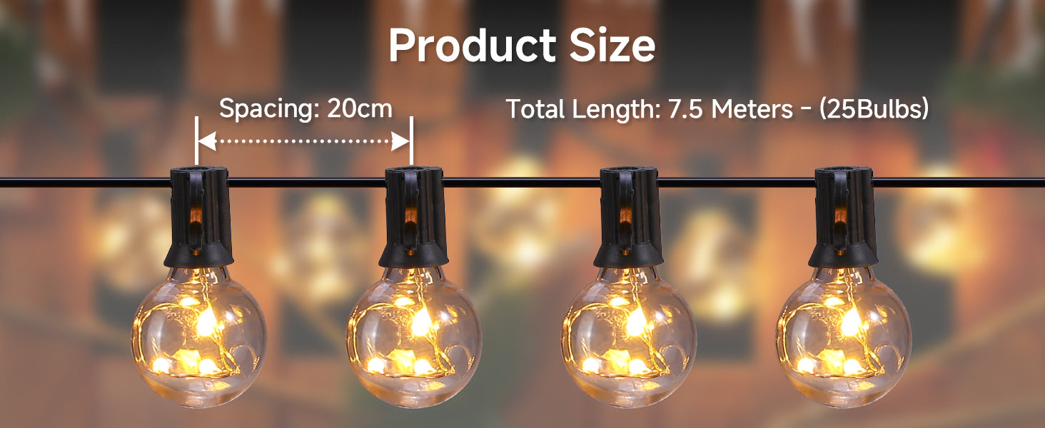 G40 屋外ストリングライト 連結可能 調光機能 防水 装飾照明 リモコン