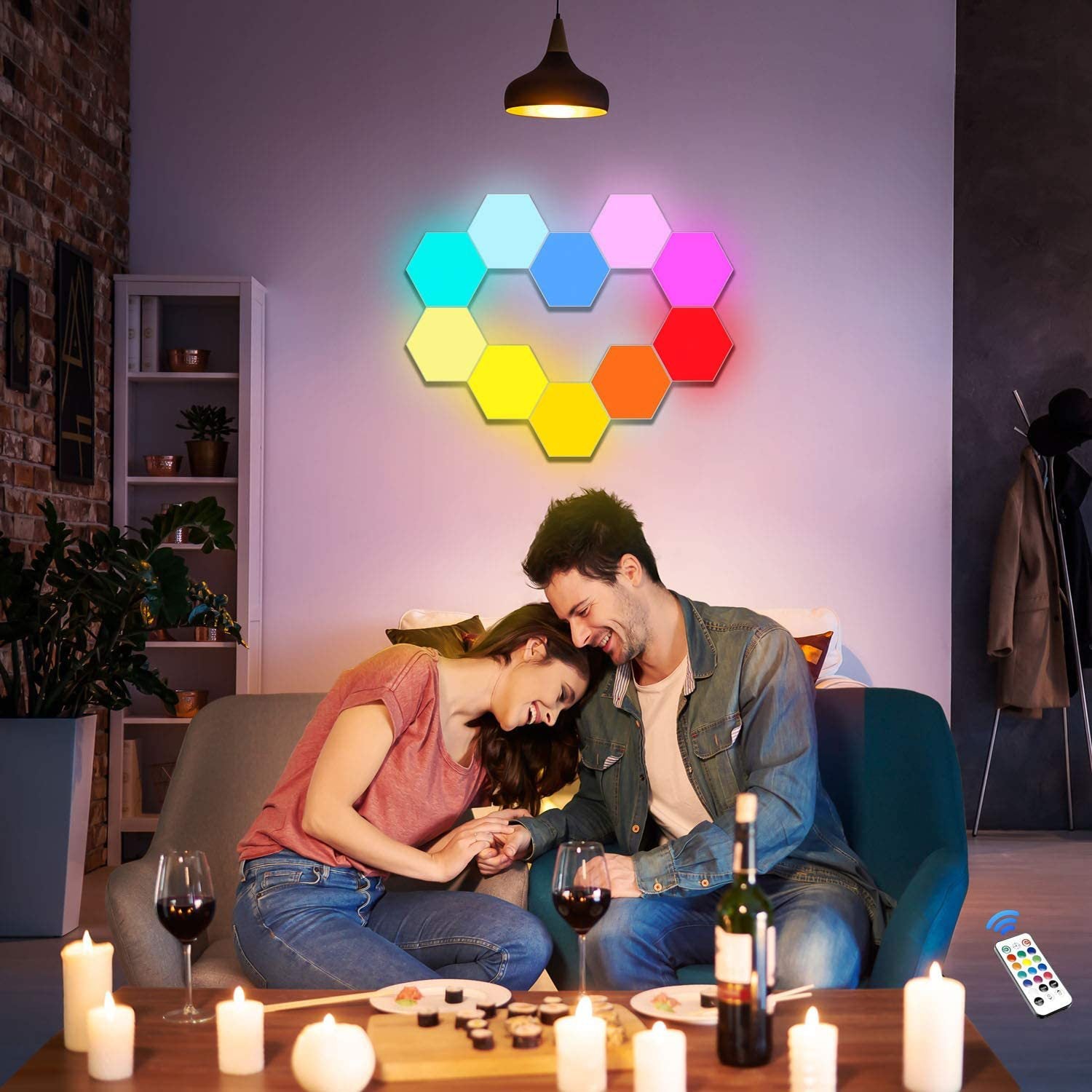 Hexagon Light Panels,Music Sync RGB Hexagon LED Lights Gaming Lights with APP & Remote Control For Home Decor Gaming