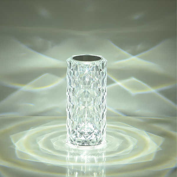 Lâmpada de Mesa Táctil em Cristal em Forma de Rosa Recarregável – Luz Noturna Romântica em Diamante de Pétala LED, 9x21,5cm