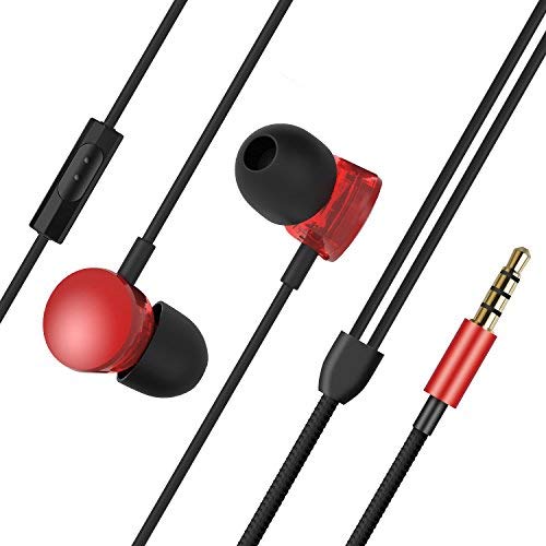 Areker Earphones Transparent Headphones with Microphone In-ear Fashionable Headset Heavy Deep Bass Noise Isolating Sports Headset for iPhone Android Smartphones Mac Laptop Tablets etc - Classic Red