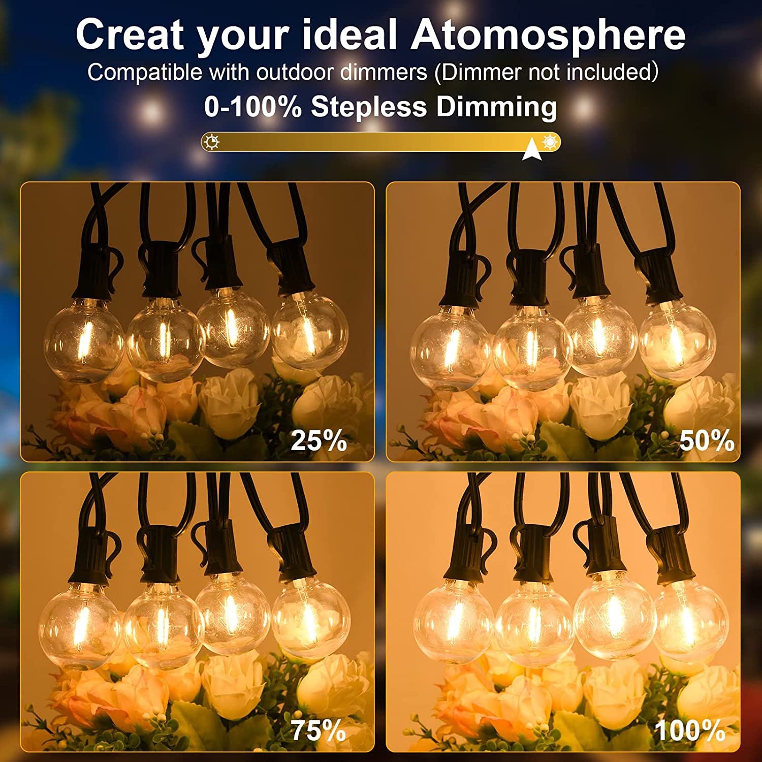 G40 Gold-Plated Globe String Lights | Outdoor Wedding & Ambient Decor | Dimmable Camping Globe Lights