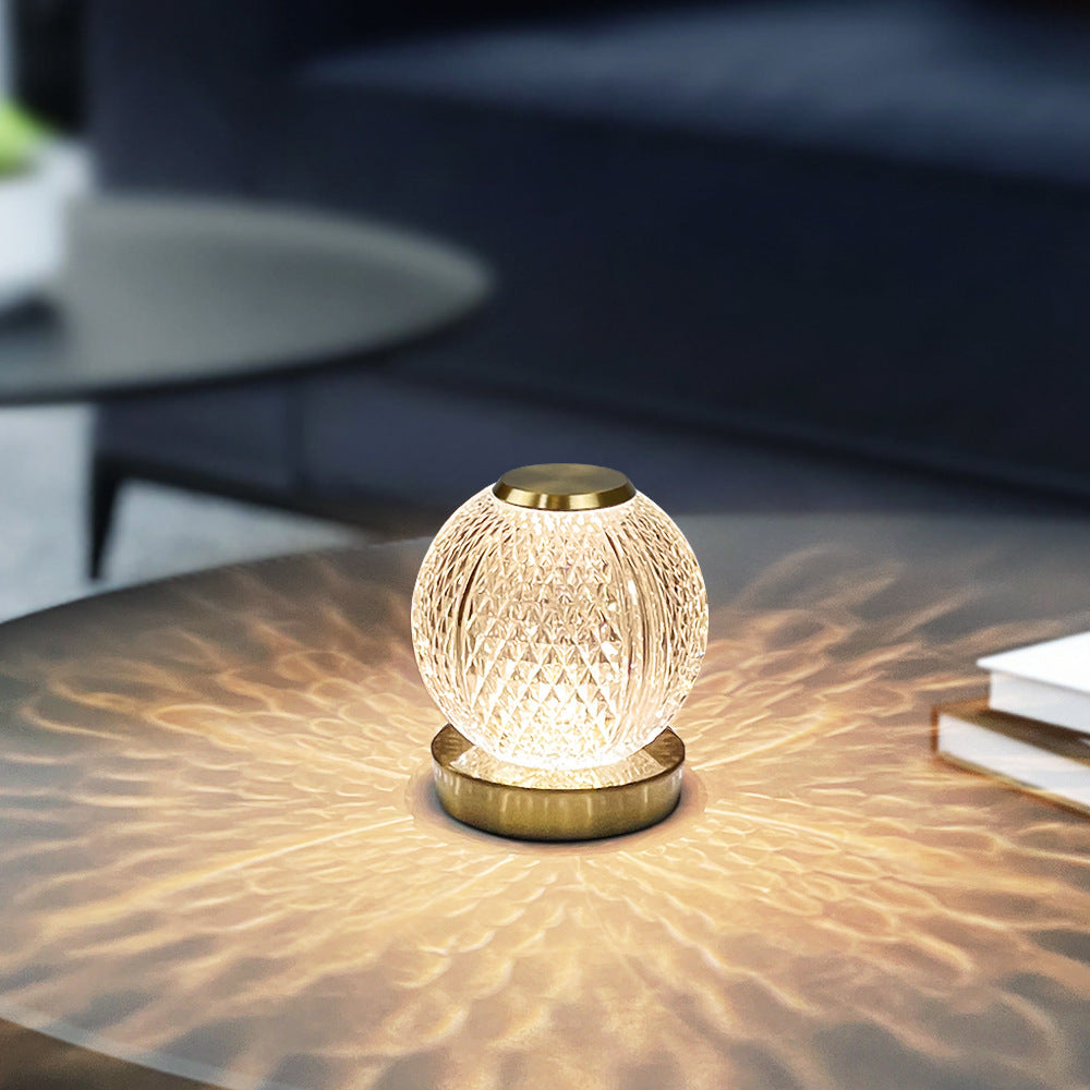 Lampada da tavolo a sfera di cristallo a batteria ¨C Luce d'atmosfera LED regolabile per camera da letto, comodino o bar