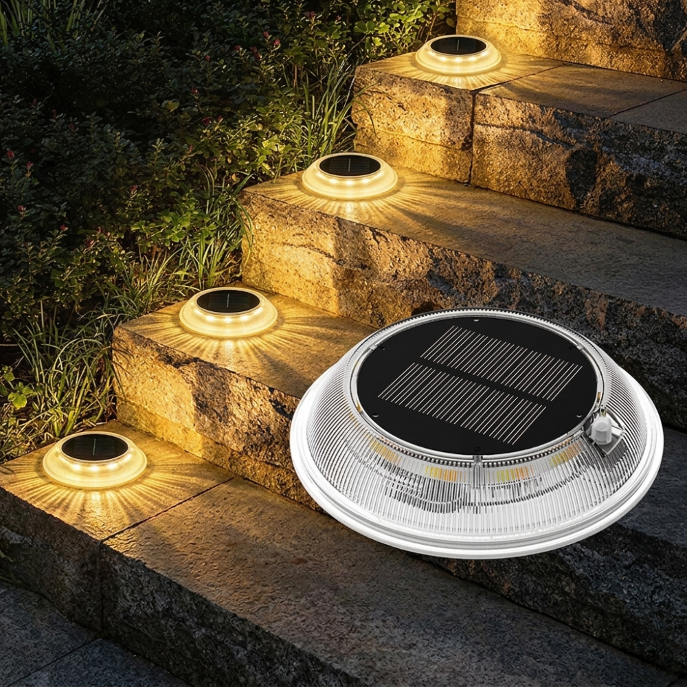 3 Color Temperatures Solar Ground Lights Fully Transparent IP67 Waterproof Outdoor In-Ground Pathway Lights High Transmittance Step Lights for Garden Stairs Lawn Driveway, with Ground Spikes