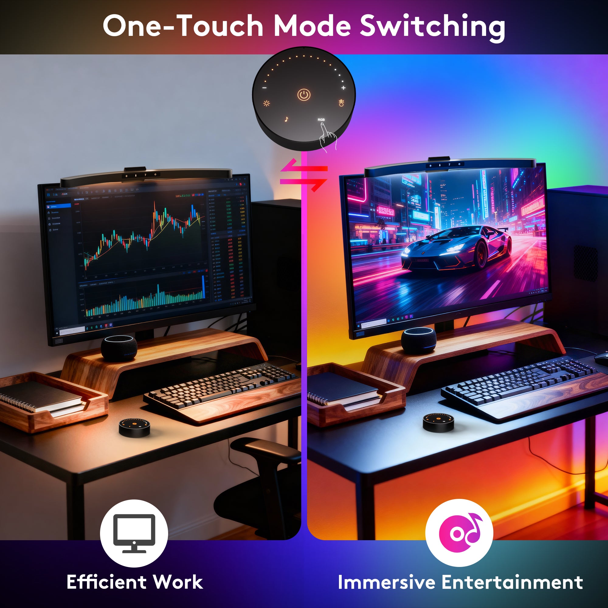 Quntis Curved Monitor Light Bar with Dual Control – Adjustable Brightness & Color Temperature, 11 RGB Modes, Designed for Curved Screens