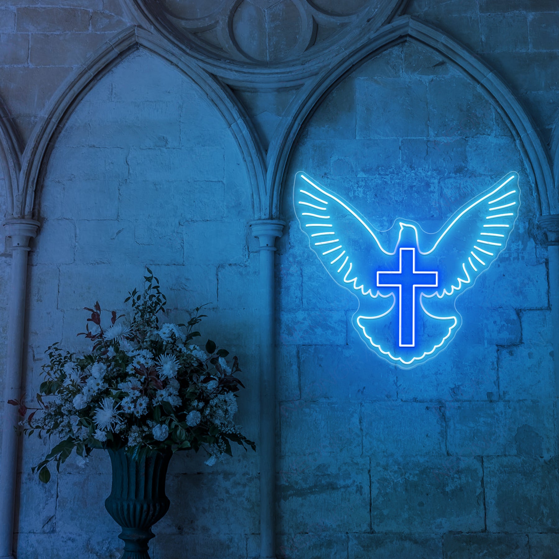 Holy Spirit Dove Neon Wall Light – Glowing Cross Christian LED Sign for Home & Church Decor