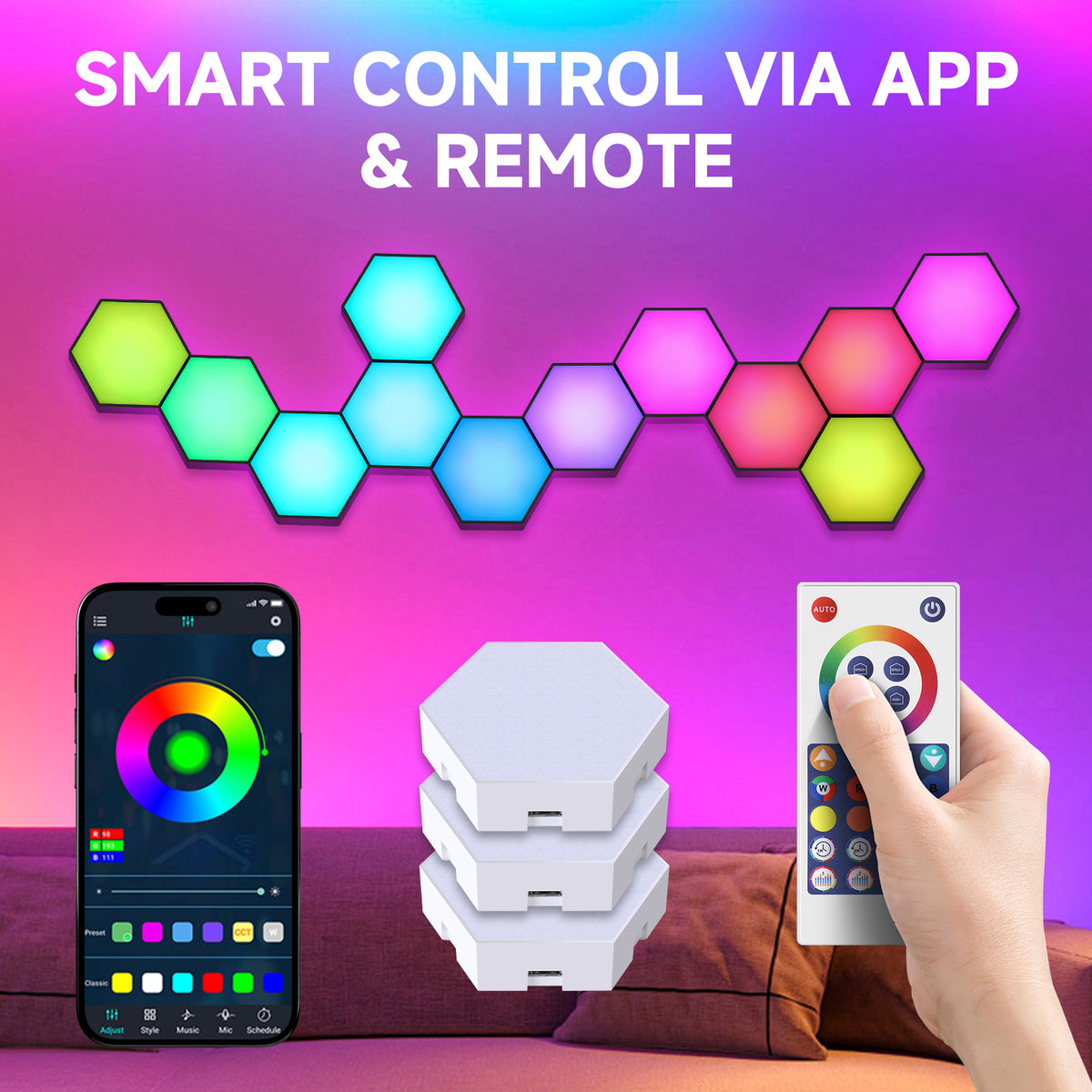 Hexagon Wall Light RGB Panel - Smart APP RGB Hexagonal Modular Gaming Light
