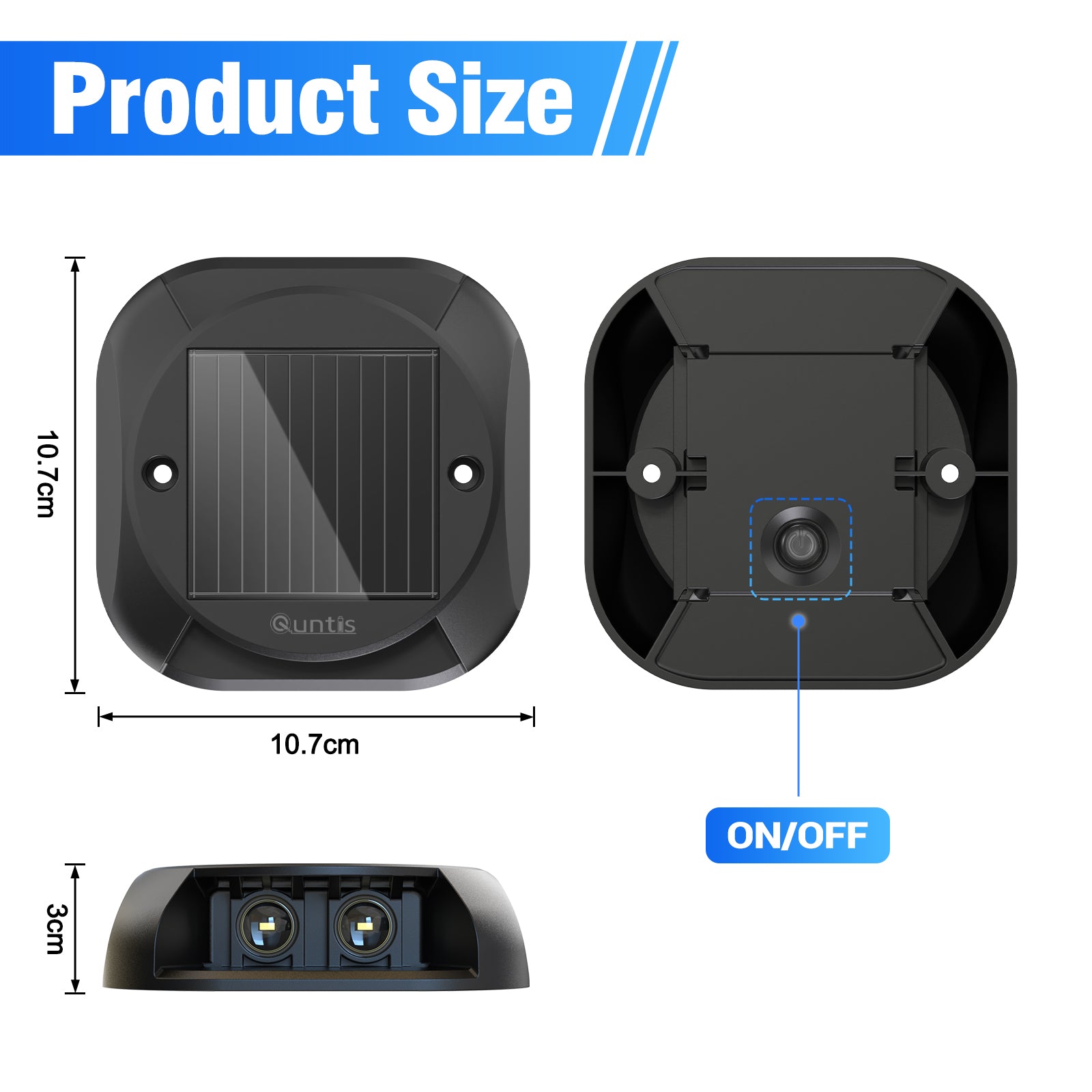Quntis Solar Deck Lights Outdoor, Two-Way LED Cool White Ground Lights, IP65 Waterproof Dusk to Dawn Lighting for Pathway, Step, Driveway and Garden