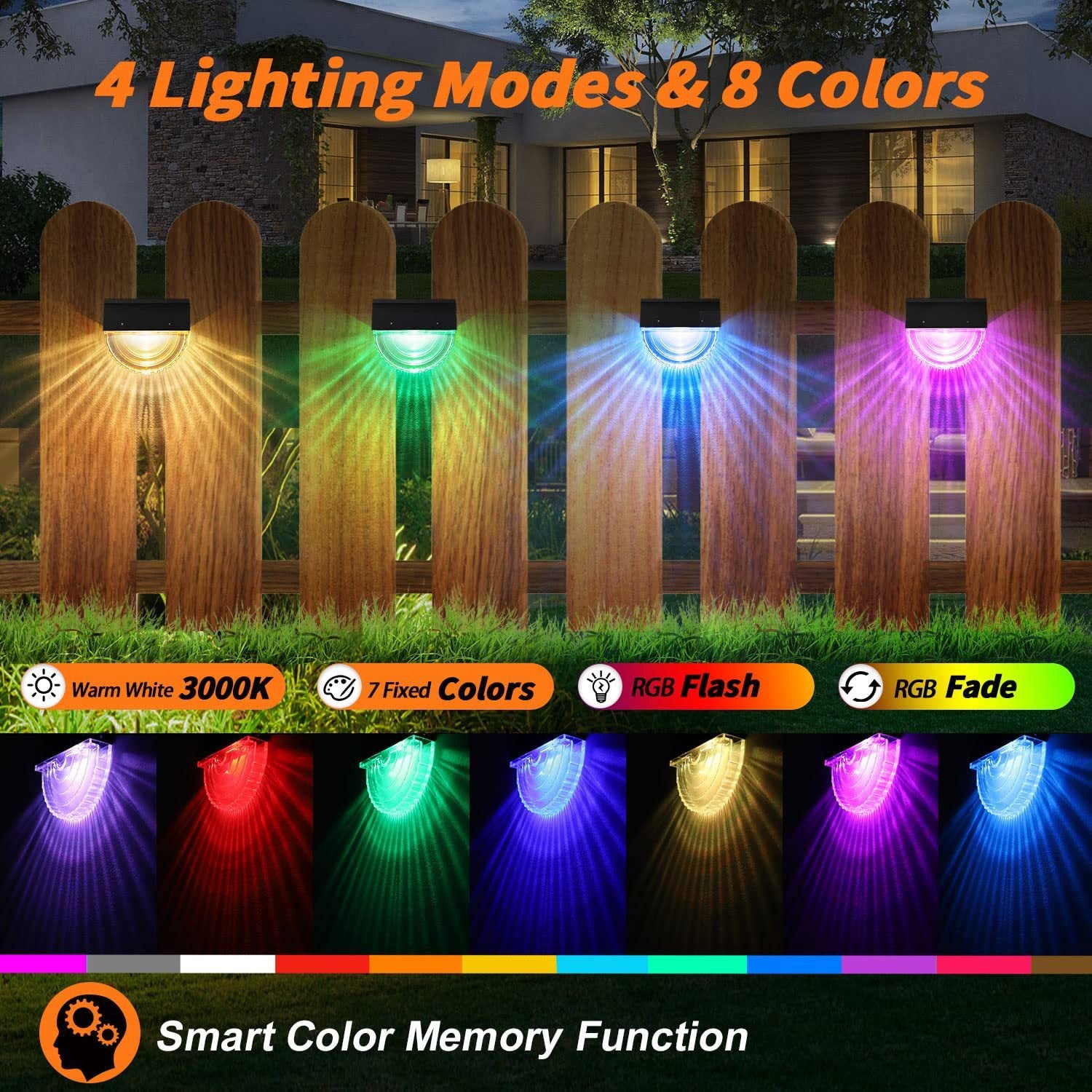 Solar Step Lights for Fence & Railing – RGB Color-Changing Decorative Lights with Fixed Color Modes, Outdoor Holiday Ambience Lights